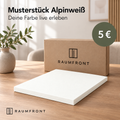Musterstück Alpinweiß mit passender Oberfläche und Kanten, Raumfront-Verpackung und Preis 5 Euro